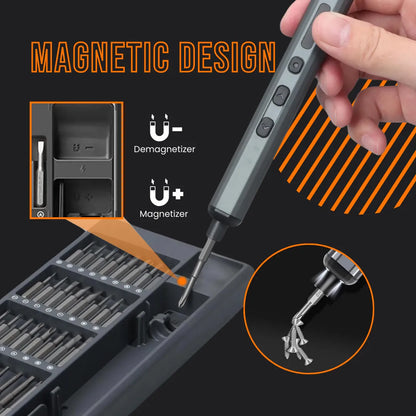 Precision electric screwdriver kit with magnetic design, multiple bits, hand holding tool