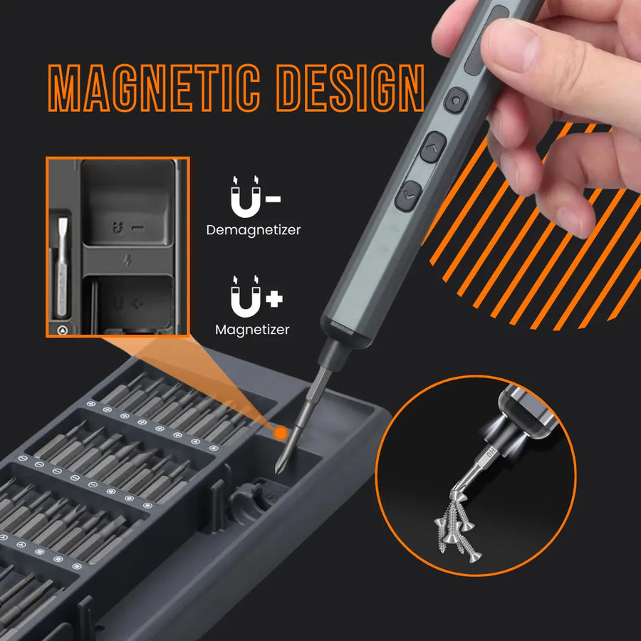 Precision electric screwdriver kit with magnetic design, multiple bits, hand holding tool