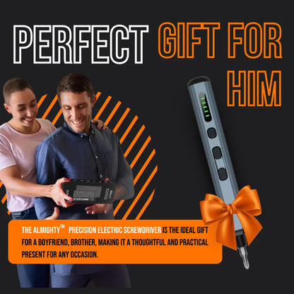 Couple smiling with gift box, showcasing precision electric screwdriver as perfect gift for him