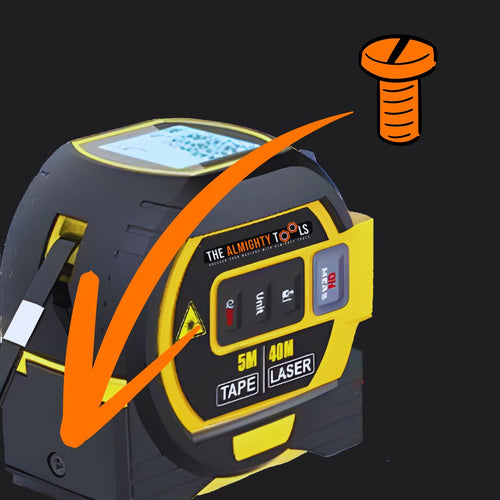 Replacement screw kit for The Almighty Ruler tape laser tool with orange screw graphic