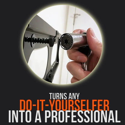 Universal socket tool being used on a bolt, DIY and professional tool marketing concept.