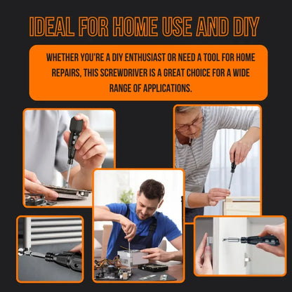 Collage of people using a cordless screwdriver for home DIY repairs and electronics work