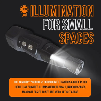 Cordless screwdriver with built-in LED light illuminating tight, small spaces