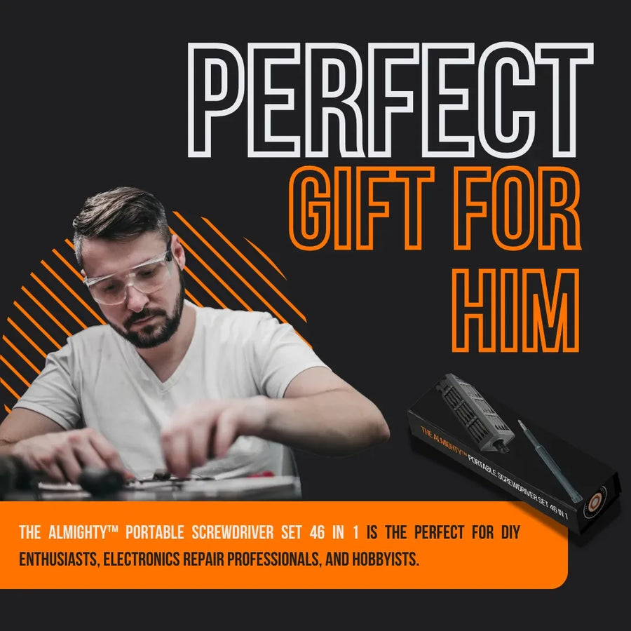 Man using Almighty portable screwdriver set, gift for him, electronics repair tool kit