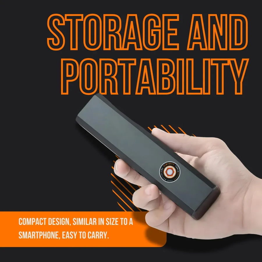 Hand holding compact portable screwdriver set, smartphone-sized for easy storage and portability