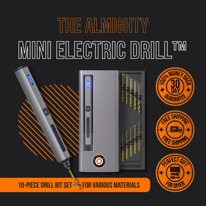 Mini electric drill with LED display, 10 drill bits, portable case, DIY tool set