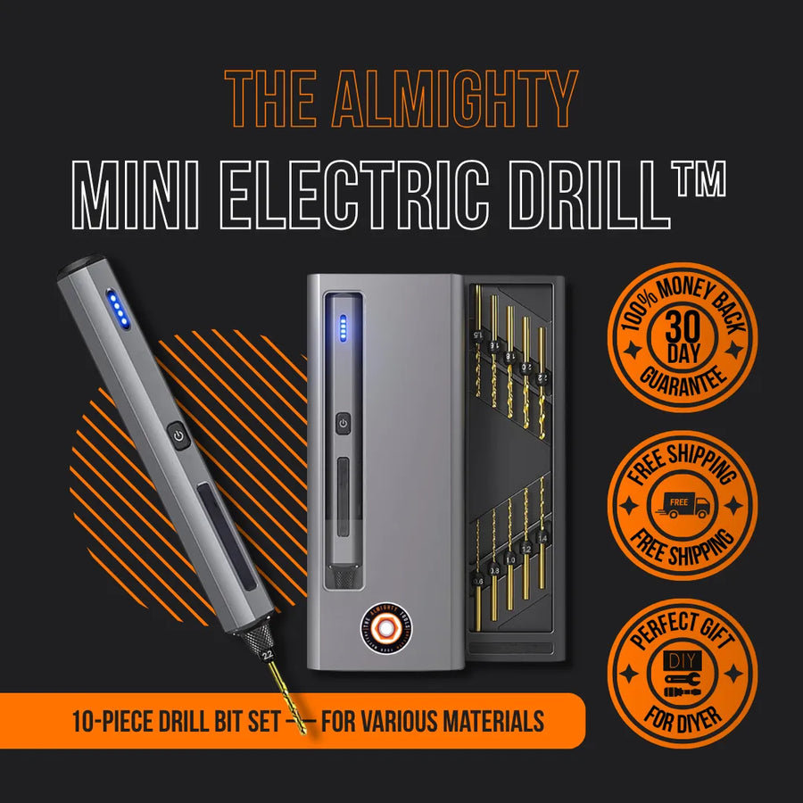 Mini electric drill with LED display, 10 drill bits, portable case, DIY tool set