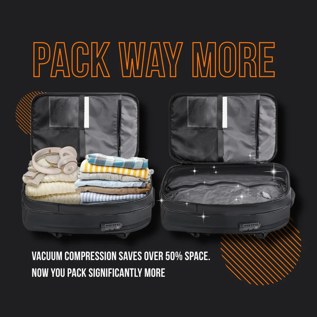 Vacuum compression backpack halves clothes volume, maximizing packing space for travel.