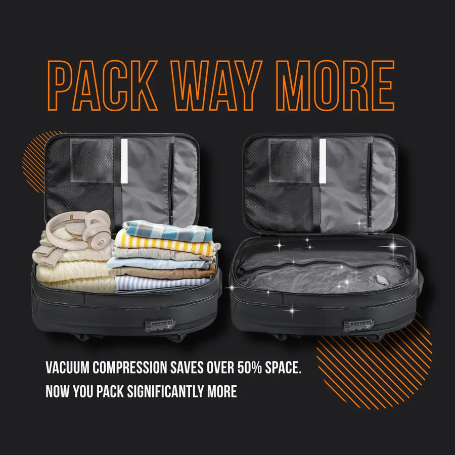 Vacuum compression backpack halves clothes volume, maximizing packing space for travel.