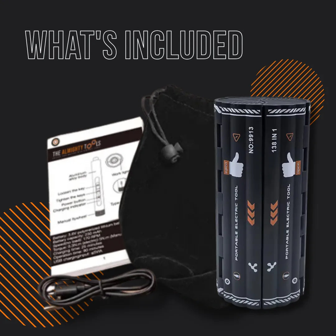 Almighty BitMaster 138 in 1 portable electric tool kit with accessories and pouch