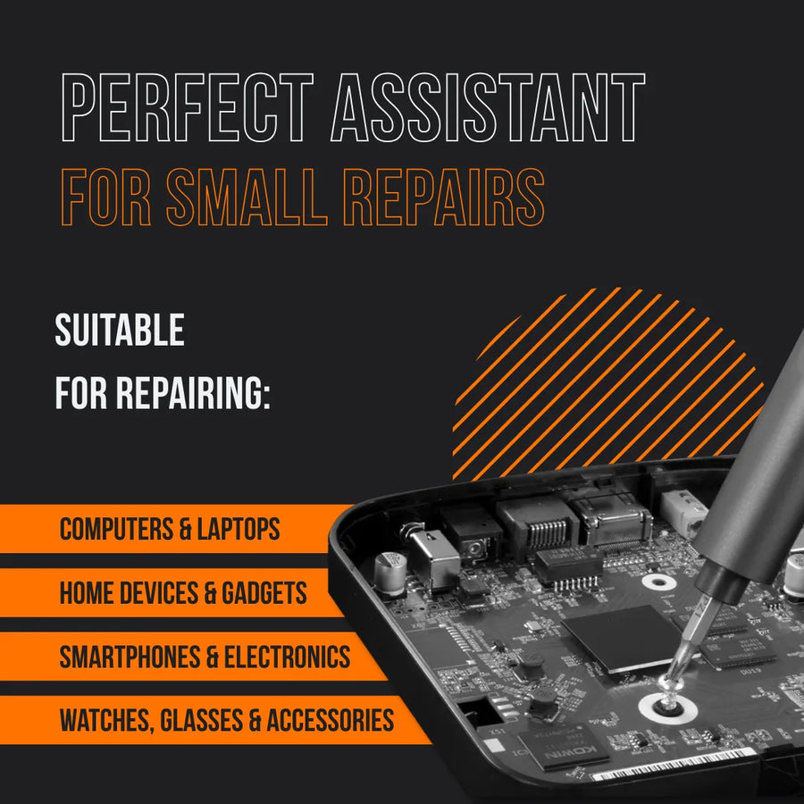 Precision screwdriver repairing electronics, suitable for computers, gadgets, and small devices.