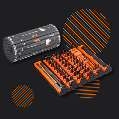 138-in-1 portable electric precision screwdriver tool kit with case on black background
