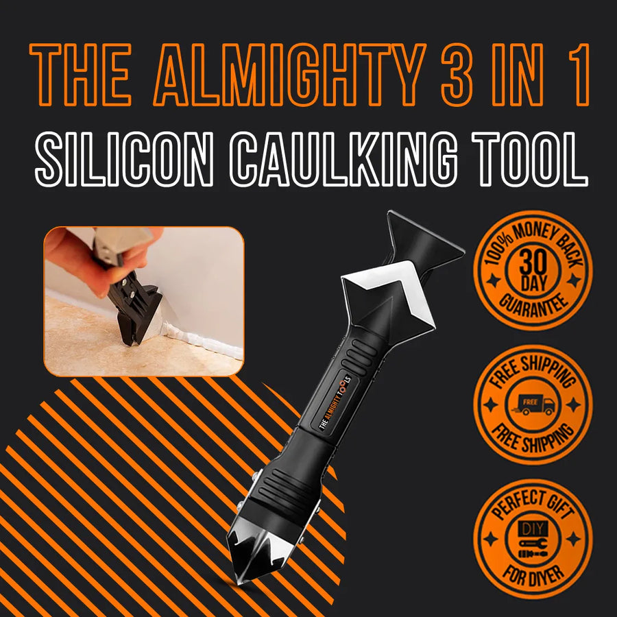 3-in-1 silicon caulking tool with ergonomic black handle for DIY home repair