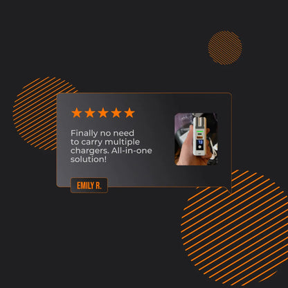 Customer review for Almighty ChargeStation all-in-one charger, five stars, product in hand.