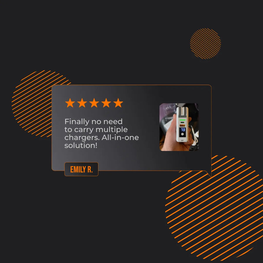 Customer review for Almighty ChargeStation all-in-one charger, five stars, product in hand.