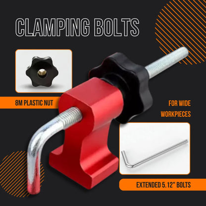 Red clamping bolt with 8M plastic nut, extended 5.12-inch bolt for wide workpieces
