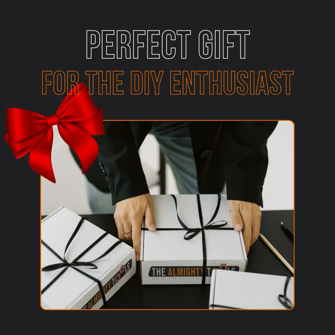 Gift wrapped Almighty Tools clamping tool box with ribbon, perfect gift for DIY enthusiasts