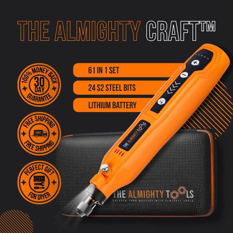 Orange Almighty Craft electric screwdriver tool set with case, 24 bits, lithium battery