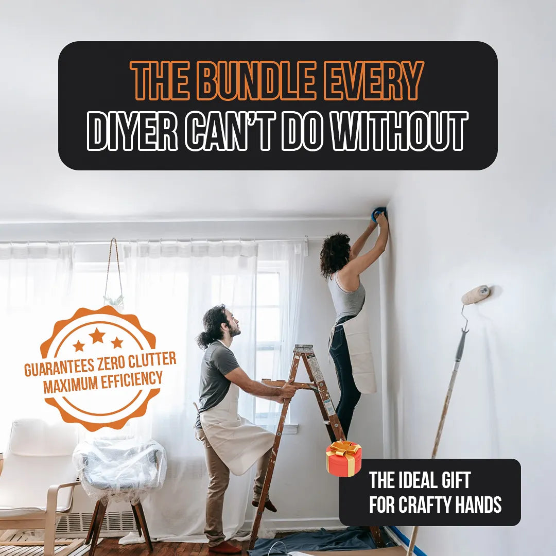 DIYers Essentials Bundle with man and woman painting wall, ladder, promo text and gift icons