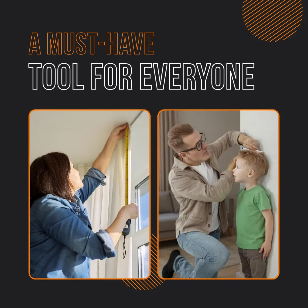 Measuring tape tool in use for DIY home projects and tracking child's height, must-have tool