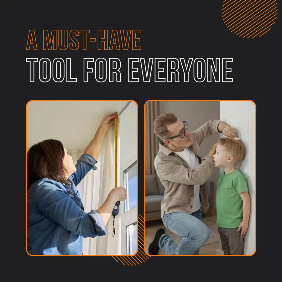 Measuring tape tool in use for DIY home projects and tracking child's height, must-have tool