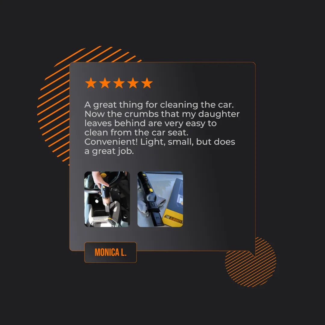 Customer review of DustBuster handheld vacuum for car, includes star rating and product photos.