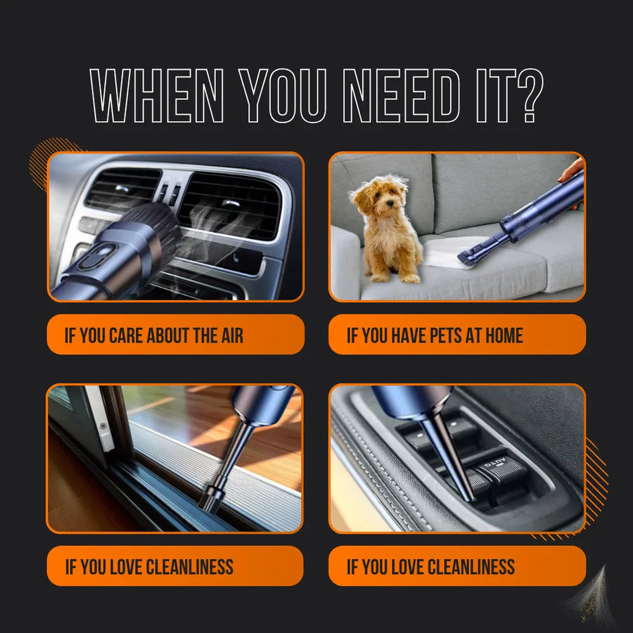 Handheld vacuum cleaning car vent, sofa, window track, and car button with pet and cleanliness focus