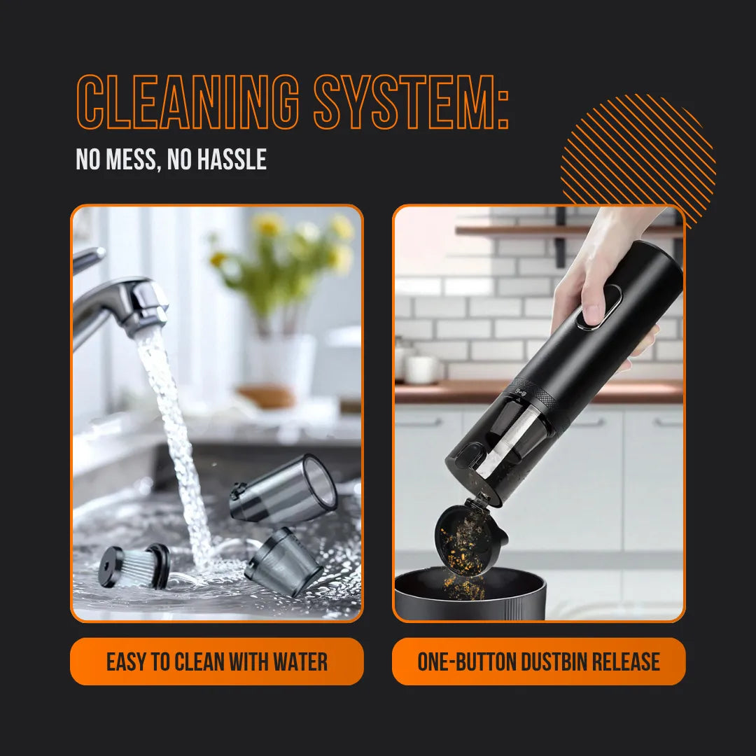 DustBuster 2.0 vacuum cleaner filter parts rinsed under faucet and easy dustbin release feature