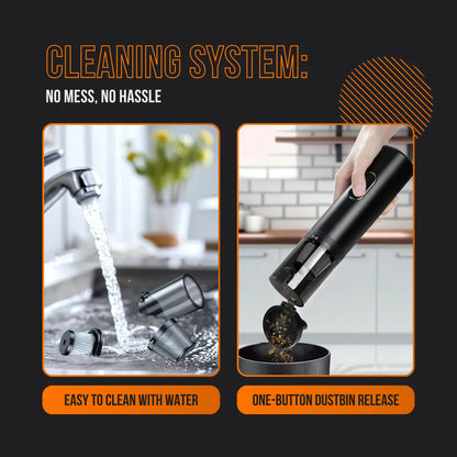 DustBuster 2.0 vacuum cleaner filter parts rinsed under faucet and easy dustbin release feature