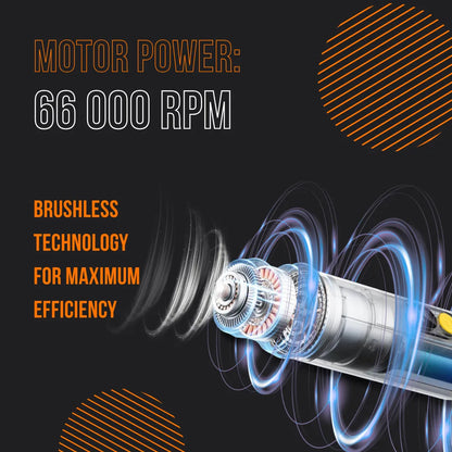Powerful 66,000 RPM brushless motor with advanced efficiency technology illustration