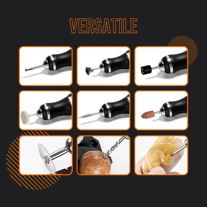 Versatile engraving tool with multiple attachments for carving, polishing, and drilling