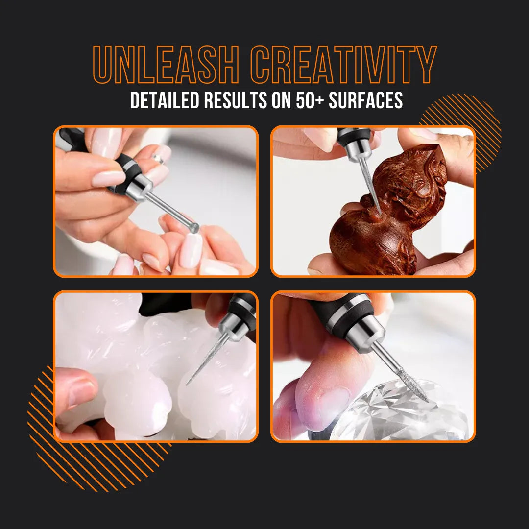 Detail engraver tool used on various surfaces, including wood, crystal, and jade carvings