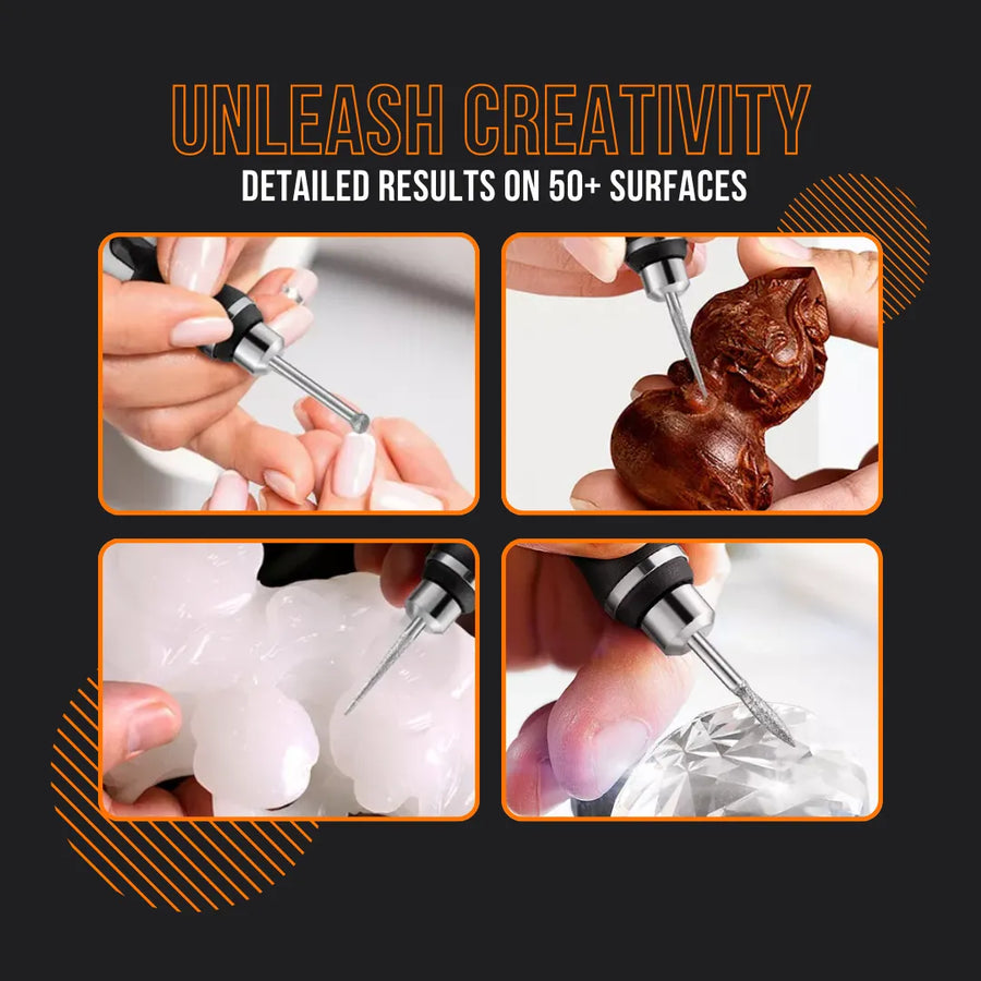 Detail engraver tool used on various surfaces, including wood, crystal, and jade carvings