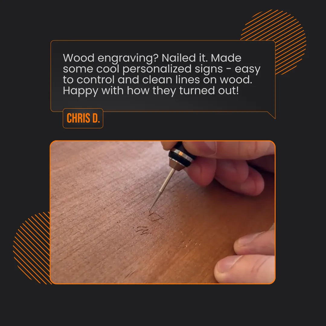 Hand engraving personalized sign on wood with precision wood engraver tool
