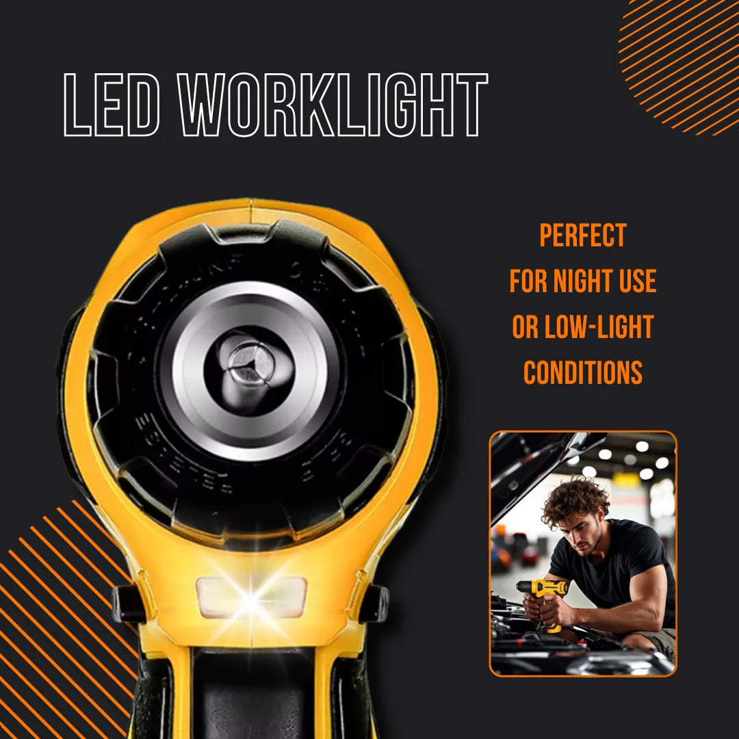 LED worklight close-up with bright beam, mechanic using tool for night or low-light work