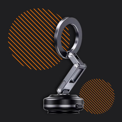 Sleek metallic FlexiHold magnetic phone holder with articulated arm on black background