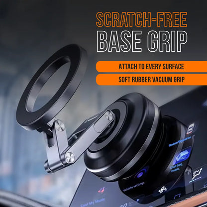 Scratch-free base grip phone holder with soft rubber vacuum mount on car dashboard display