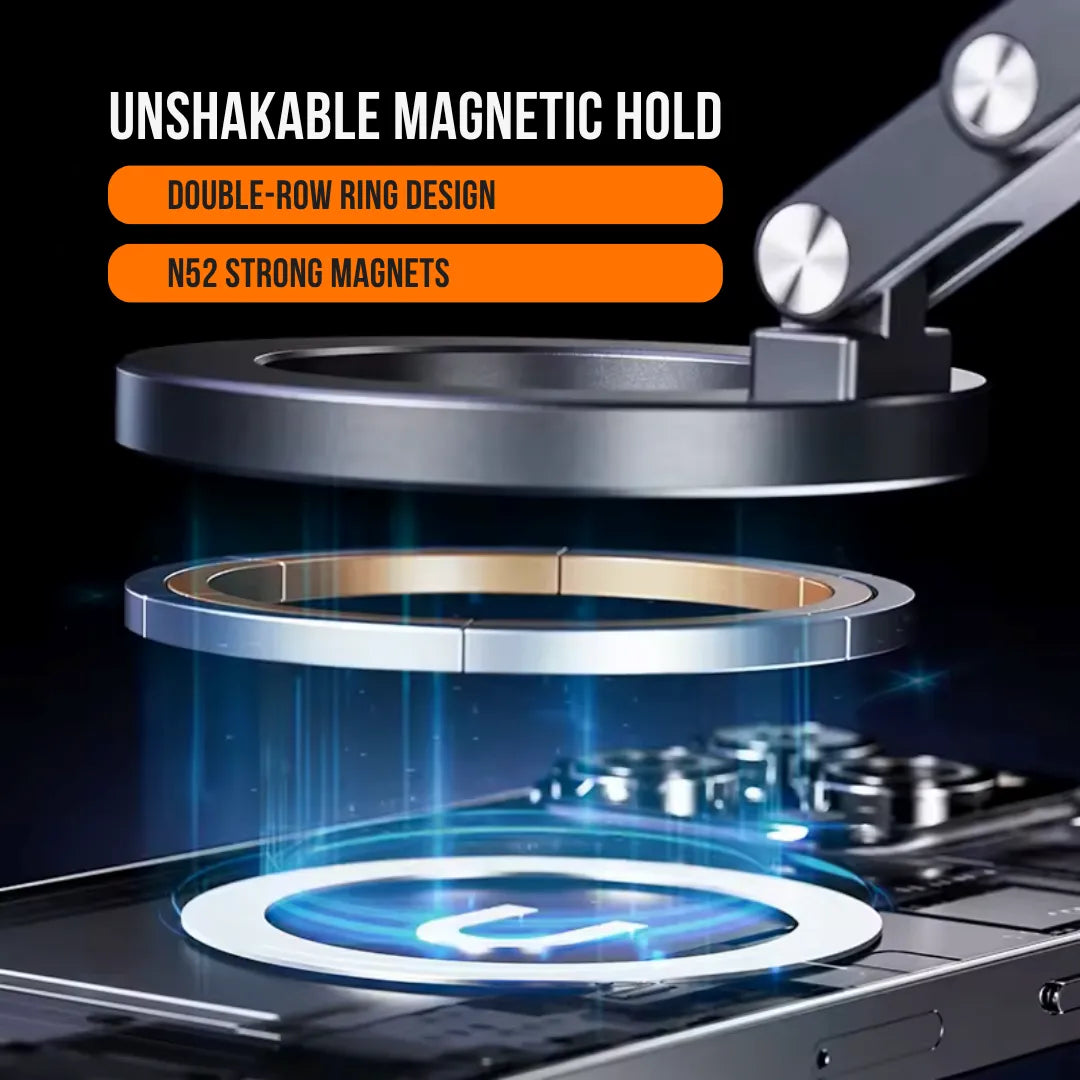 Magnetic phone mount with double-row ring design and N52 strong magnets on a smartphone
