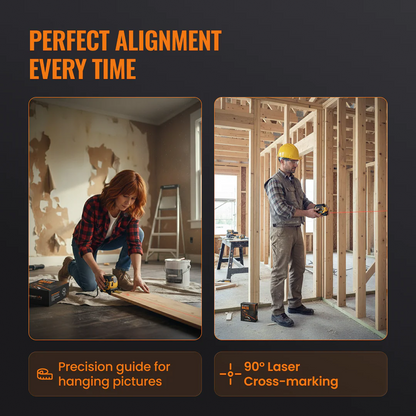 People using a laser level tool for perfect alignment in home renovation and construction settings.