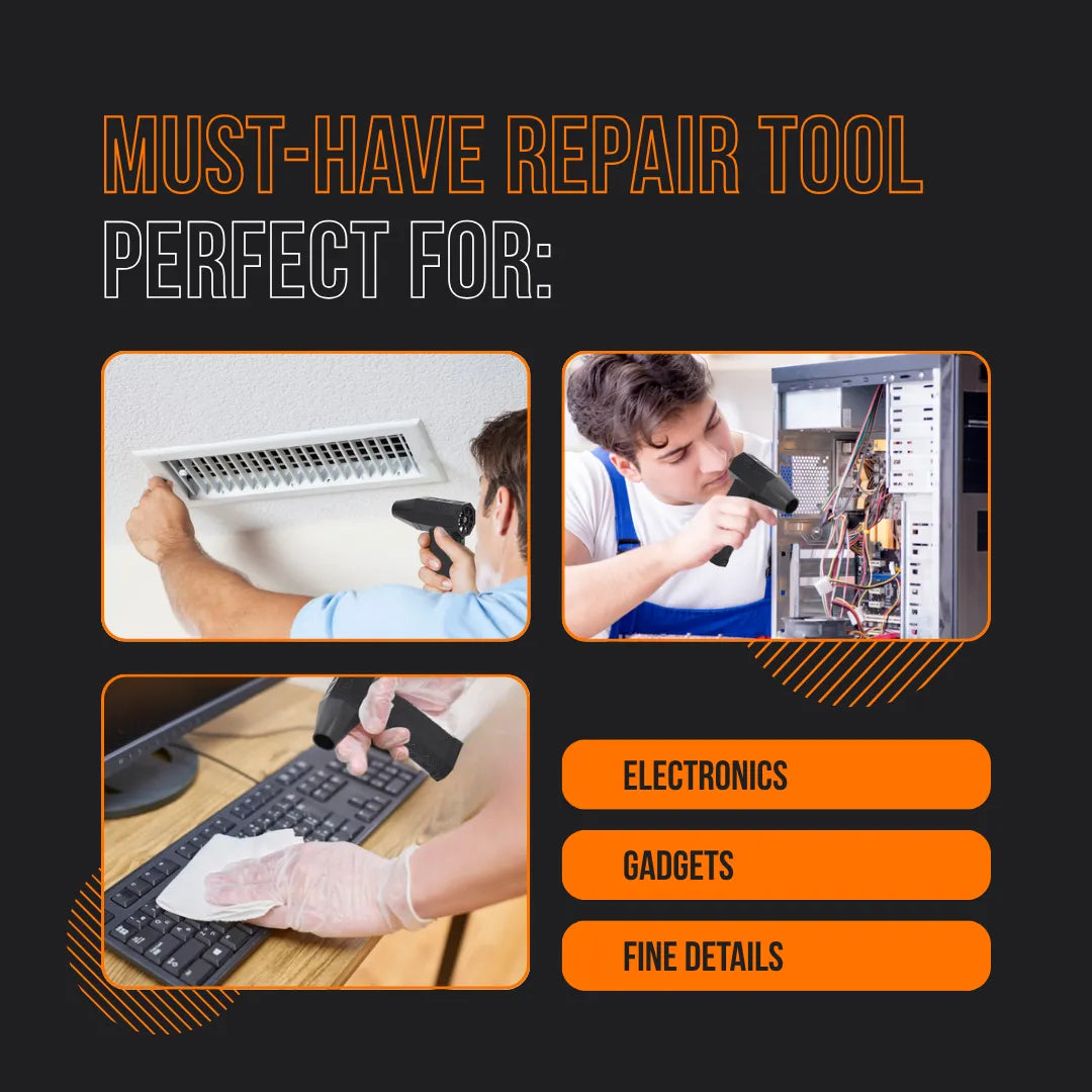 Compact repair tool in use for cleaning air vent, electronics, and keyboard, ideal for gadgets.