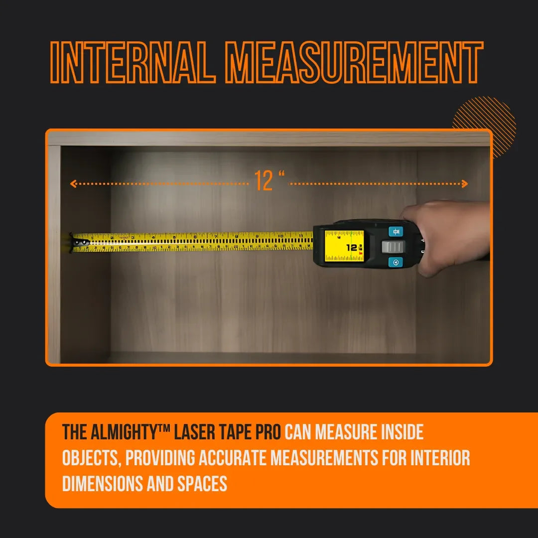 Measuring internal cabinet space with Almighty Laser Tape Pro digital tape measure, 12 inches