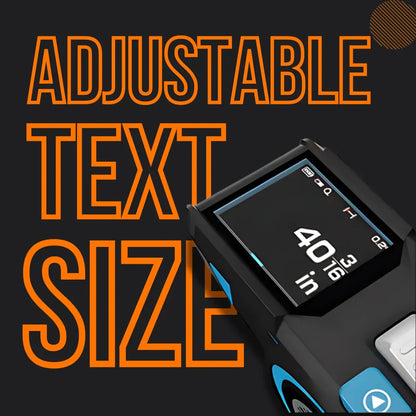 Laser Tape Pro digital measuring tool with adjustable text size display on black background