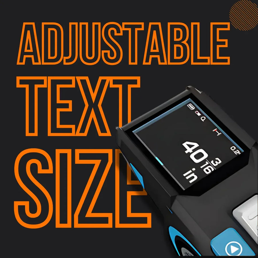 Laser Tape Pro digital measuring tool with adjustable text size display on black background