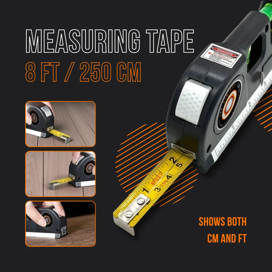 Measuring tape 8 ft 250 cm dual unit, black body, yellow ruler, for precise measurements
