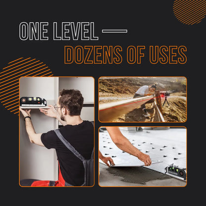 Multipurpose laser level tool used for shelving, construction, and tile installation projects.