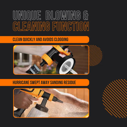 Electric cleaning tool with blowing function shown clearing debris from surfaces