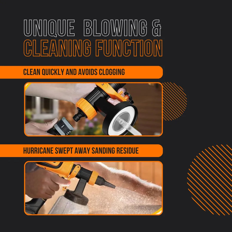 Electric cleaning tool with blowing function shown clearing debris from surfaces