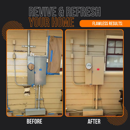 Home exterior power box before and after professional painting, cleaner and refreshed look