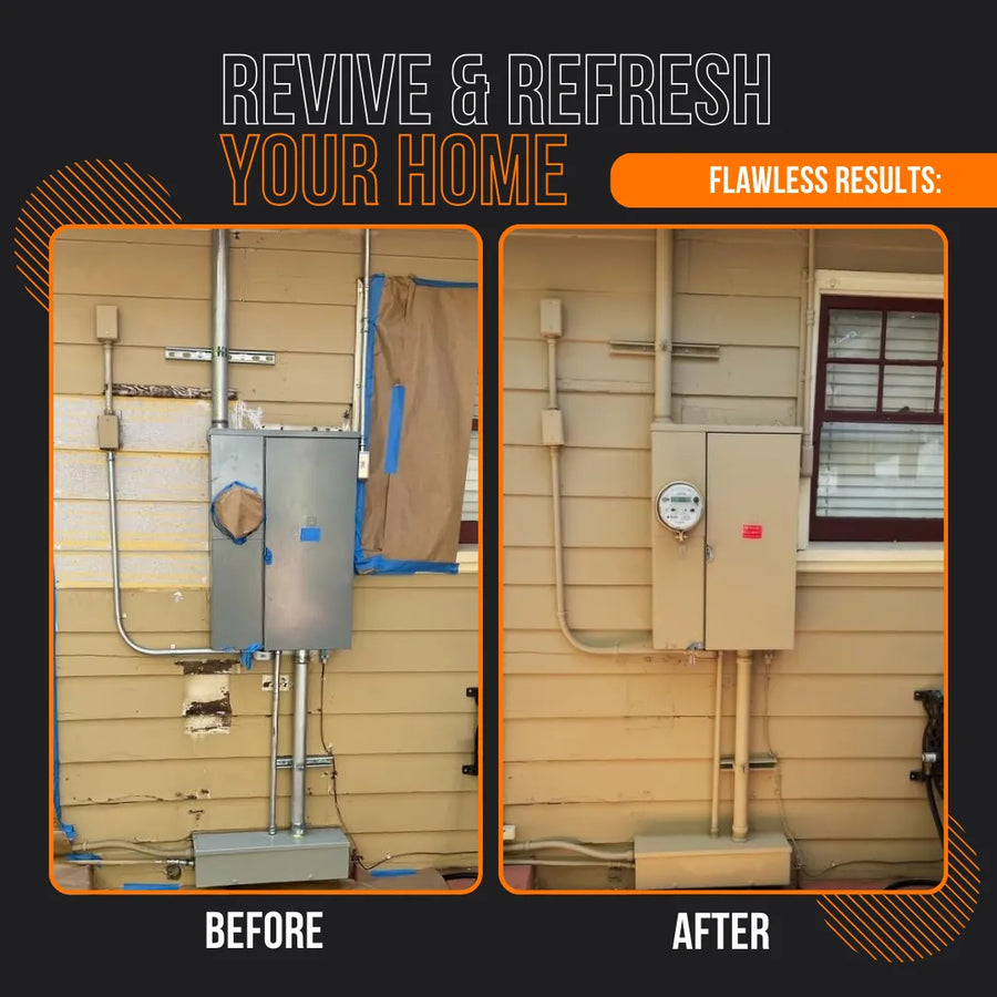 Home exterior power box before and after professional painting, cleaner and refreshed look