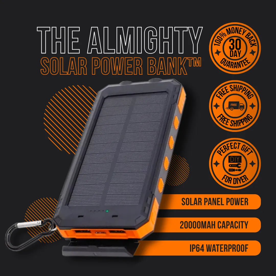 The Almighty solar power bank with rugged design, 20000mAh, IP64 waterproof rating